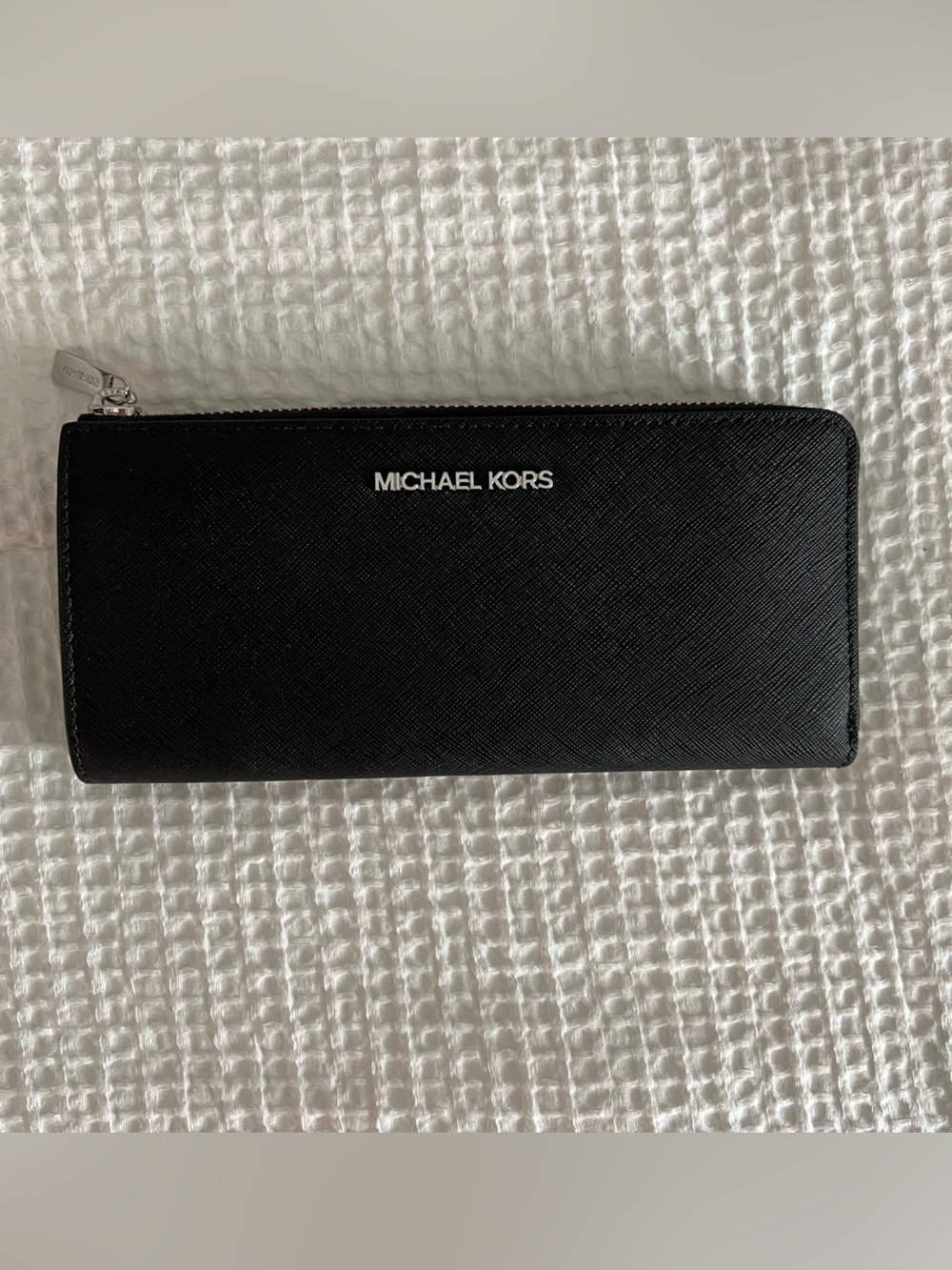 Michael Kors Black Zip Wallet with Silver Logo